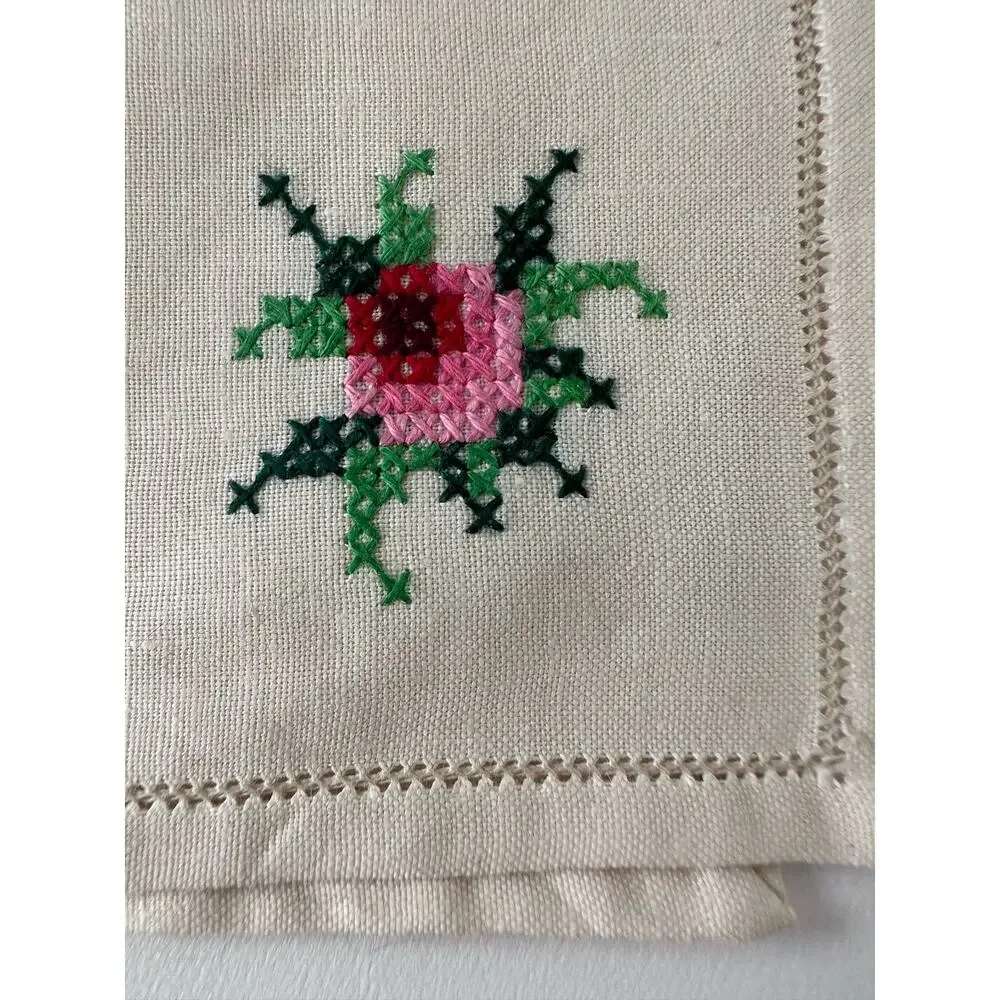 Vintage Cross Stitch Cocktail Napkins, set of 5